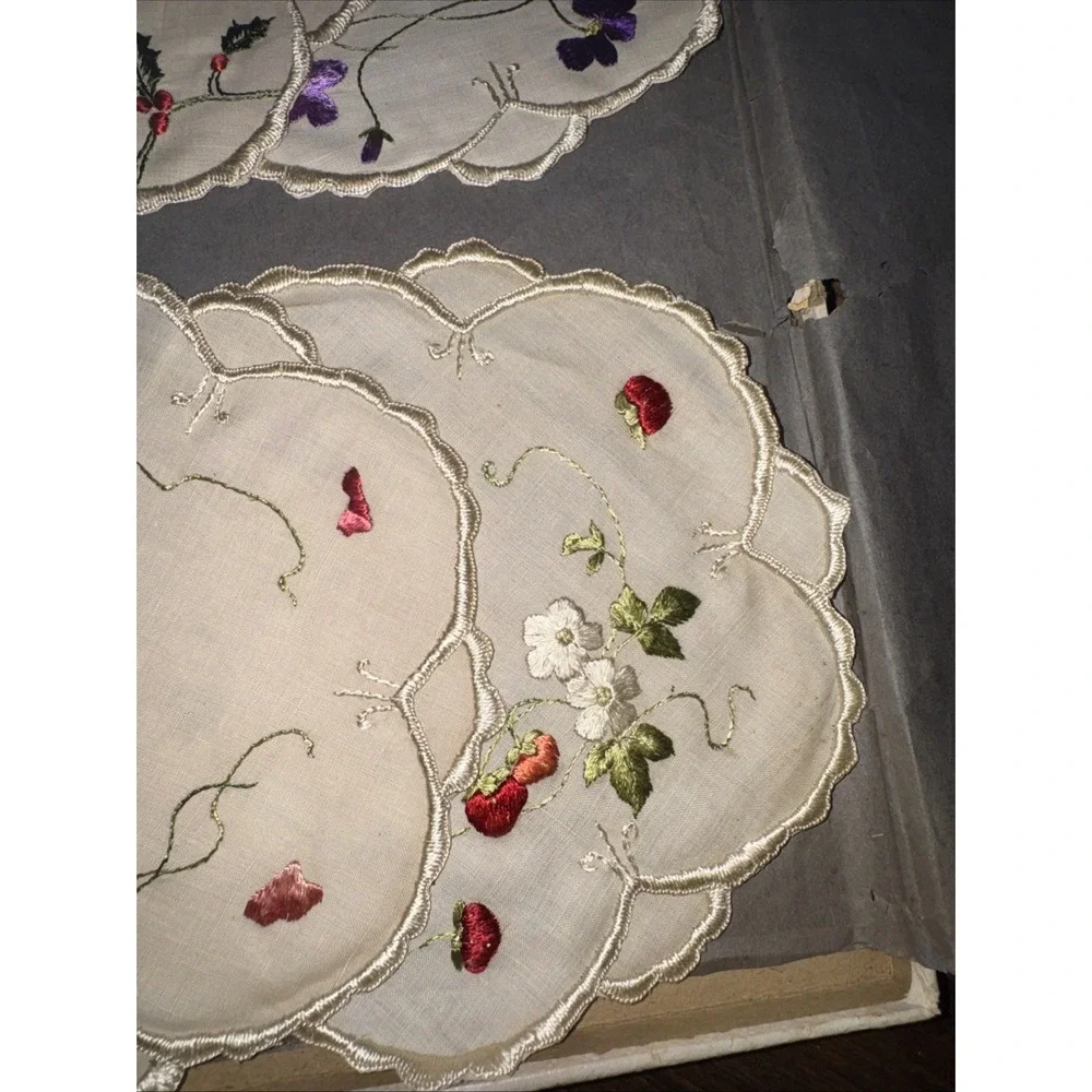 Vintage Society Silk Doilies Cocktail Rounds Hand Embroidered Set 6 Box New
